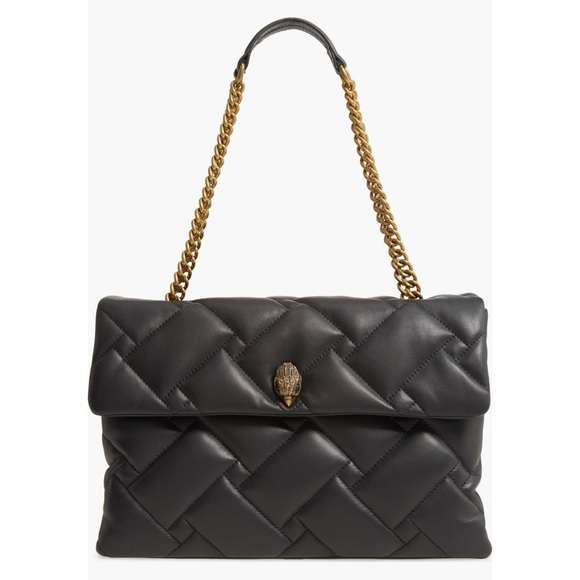 Kurt Geiger Handbags - Kurt Geiger XXL Kensington Black Quilted Leather Eagle Gold Chain Shoulder Bag